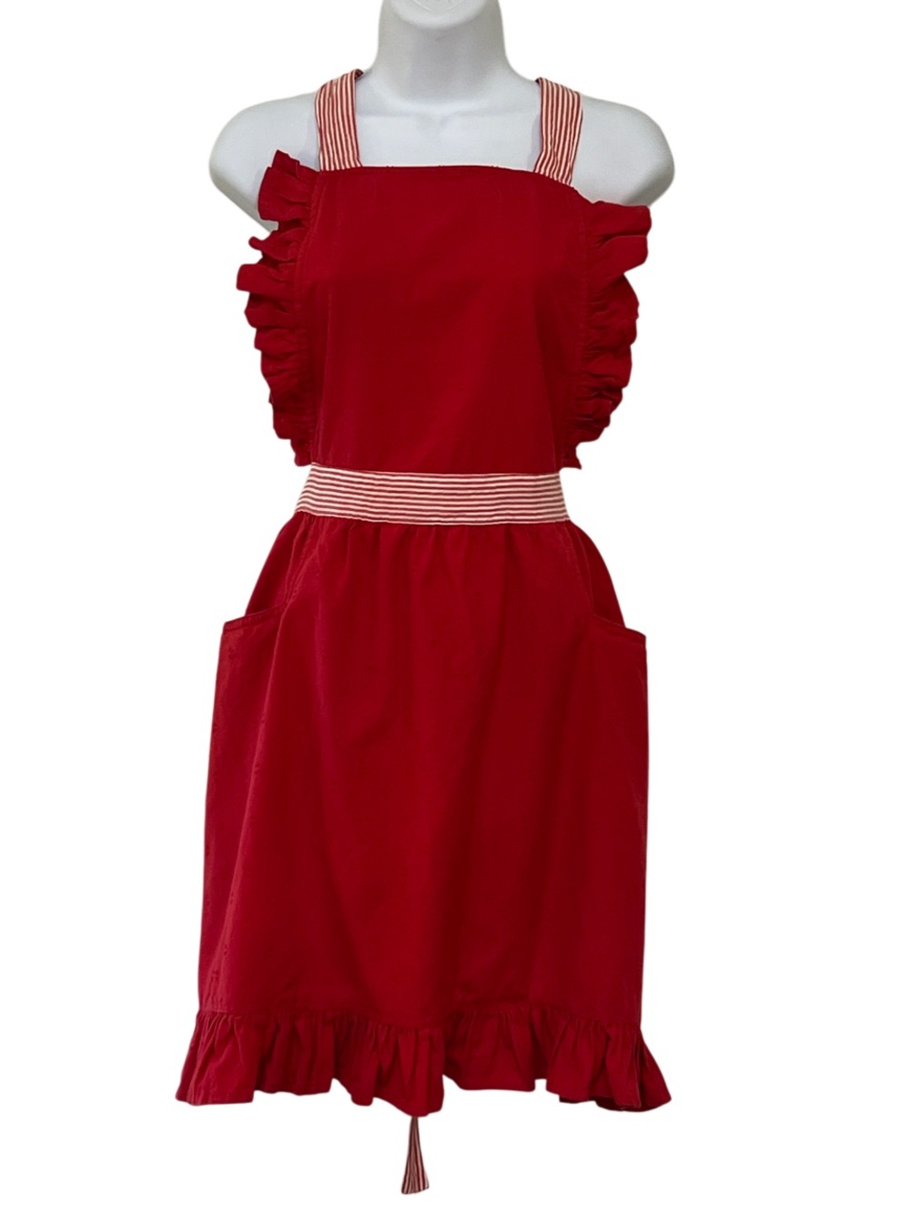 Sur La Table Red Ruffle Apron Candy Cane Stripe Holiday OS